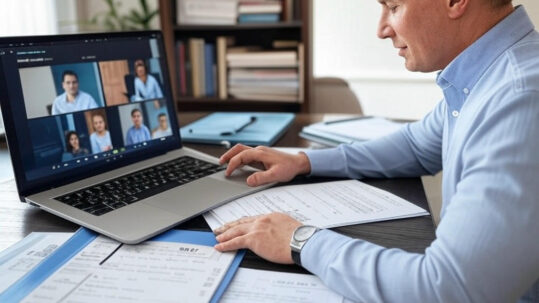Federal contractor reviewing DOGE termination letter with advisor